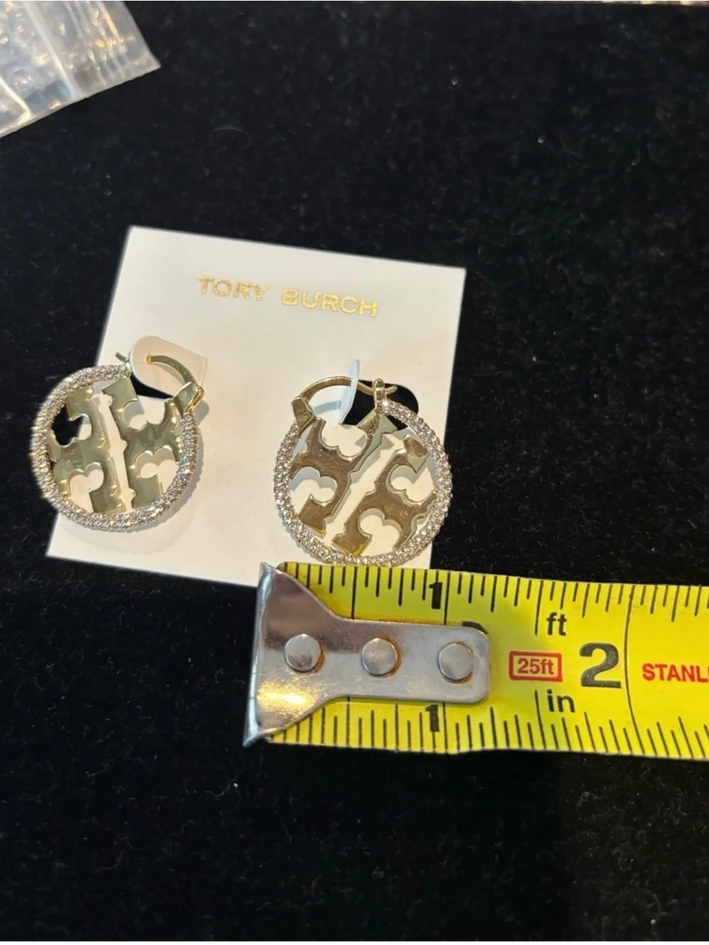 Tory Burch Gold Logo Crystal-Trim Round Drop Earrings